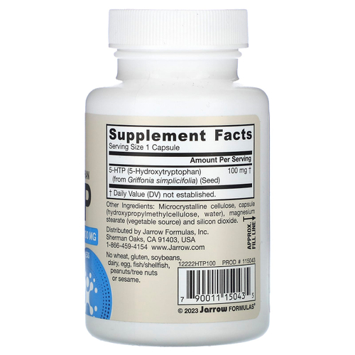 Jarrow Formulas, 5-гидрокситриптофан, 100 мг, 60 вегетарианских капсул