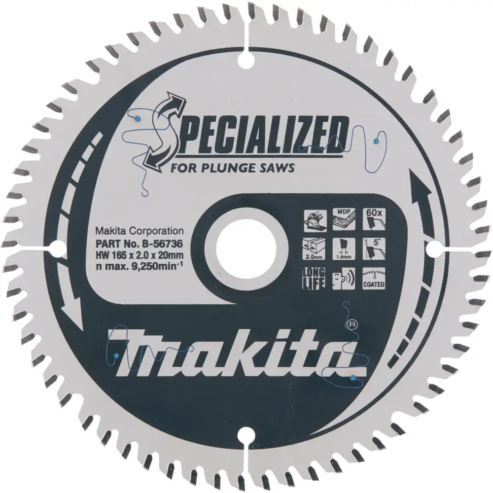 Пильный диск для МДФ/ламината, 165х20х2/1.4х60T, 3°, TCG Makita B-56736