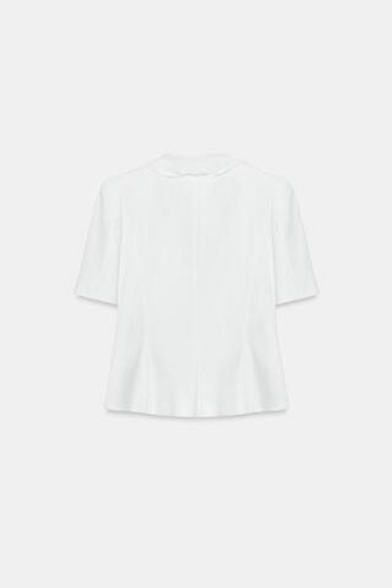 ZARA БЛЕЙЗЕР С КОРОТКИМИ РУКАВАМИ И ВОЛАНАМИ, ЖЕЛТОВАТО-БЕЛЫЙ