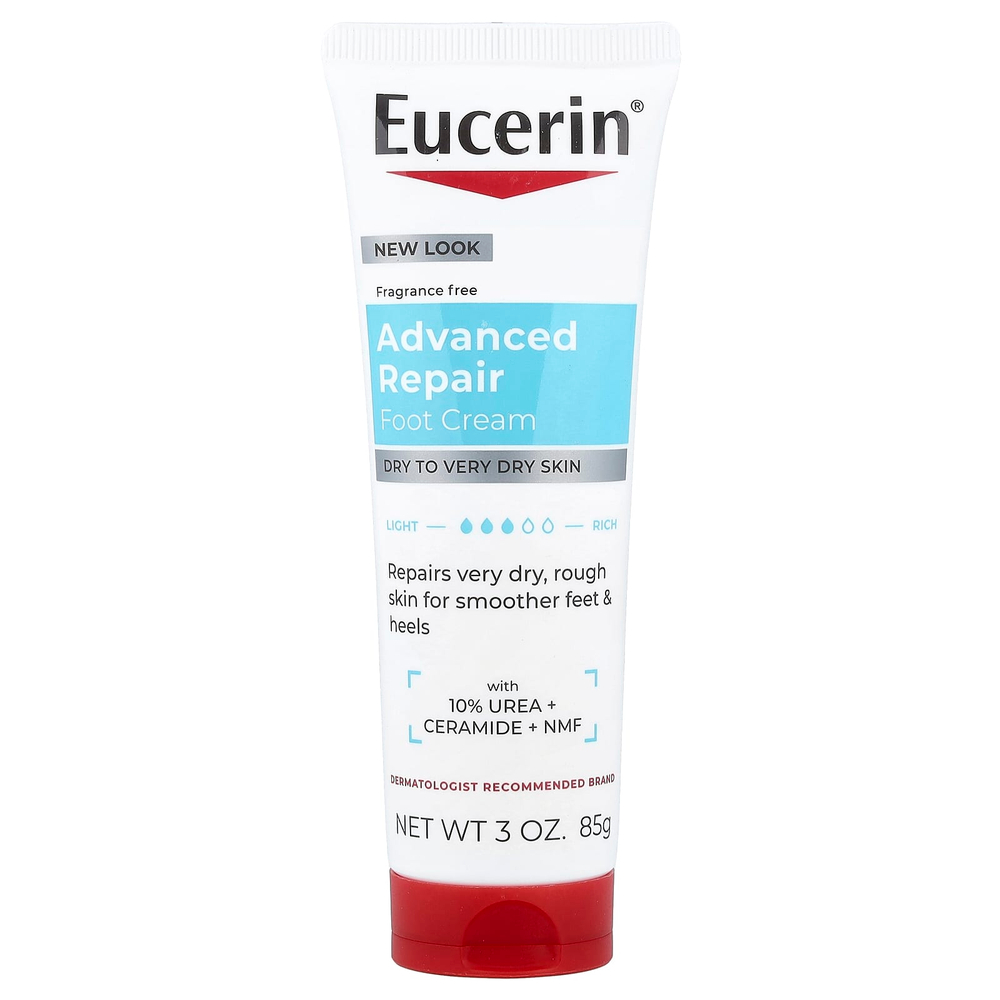 Eucerin, крем для ног для интенсивного восстановления, для сухой и очень сухой кожи, без отдушек, 85 г (3 унции)