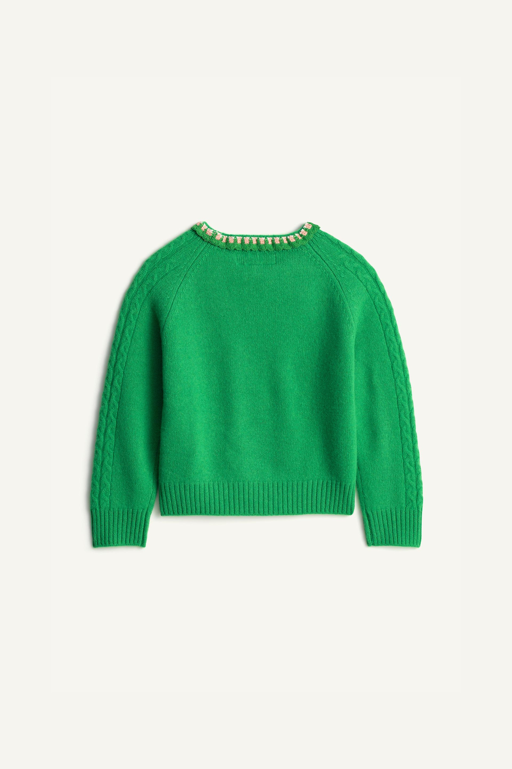 ZARA СВИТЕР С КРУГЛЫМ ВЫРЕЗОМ - LIMITED EDITION, ЗЕЛЕНЫЙ/ЭКРЮ