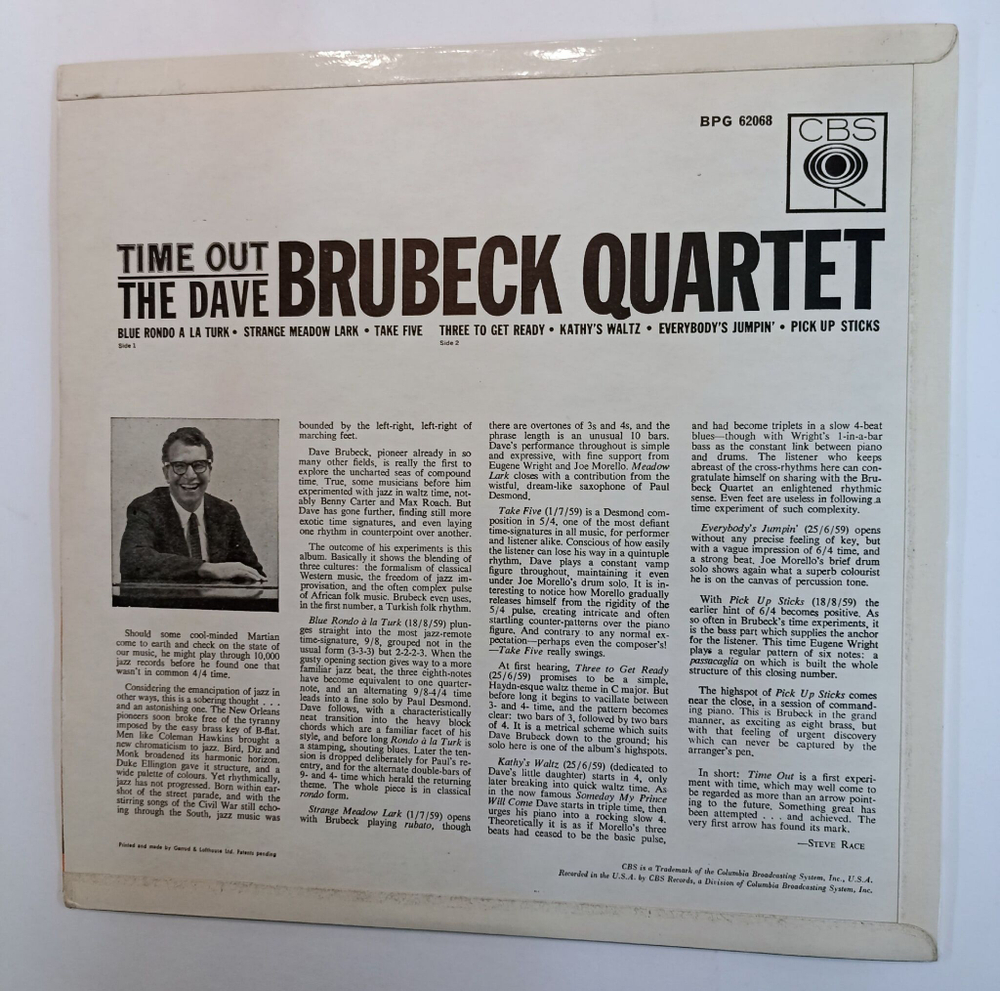 Винтажная виниловая пластинка The Dave Brubeck Quartet Time Out (UK 1966)