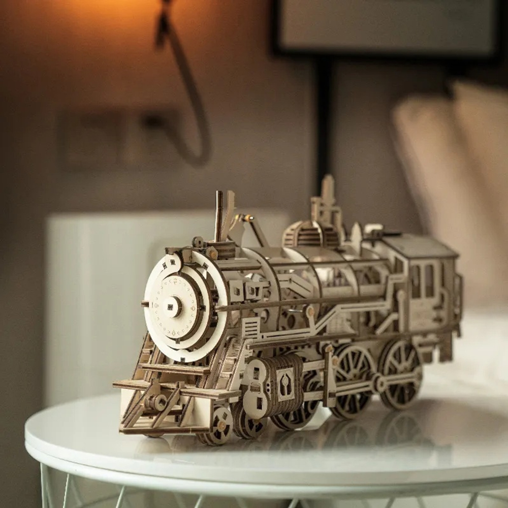 Локомотив (ROKR and Robotime) - Деревянный конструктор, сборная механическая модель, 3D пазл, ретро автомобиль
