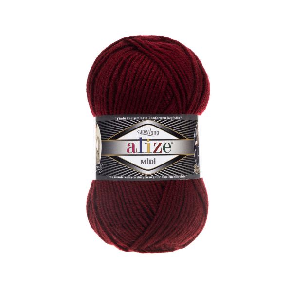 Пряжа Alize (Ализе) Superlana Midi / уп.5 мот. по 100 г, 170м, 057 бордовый A