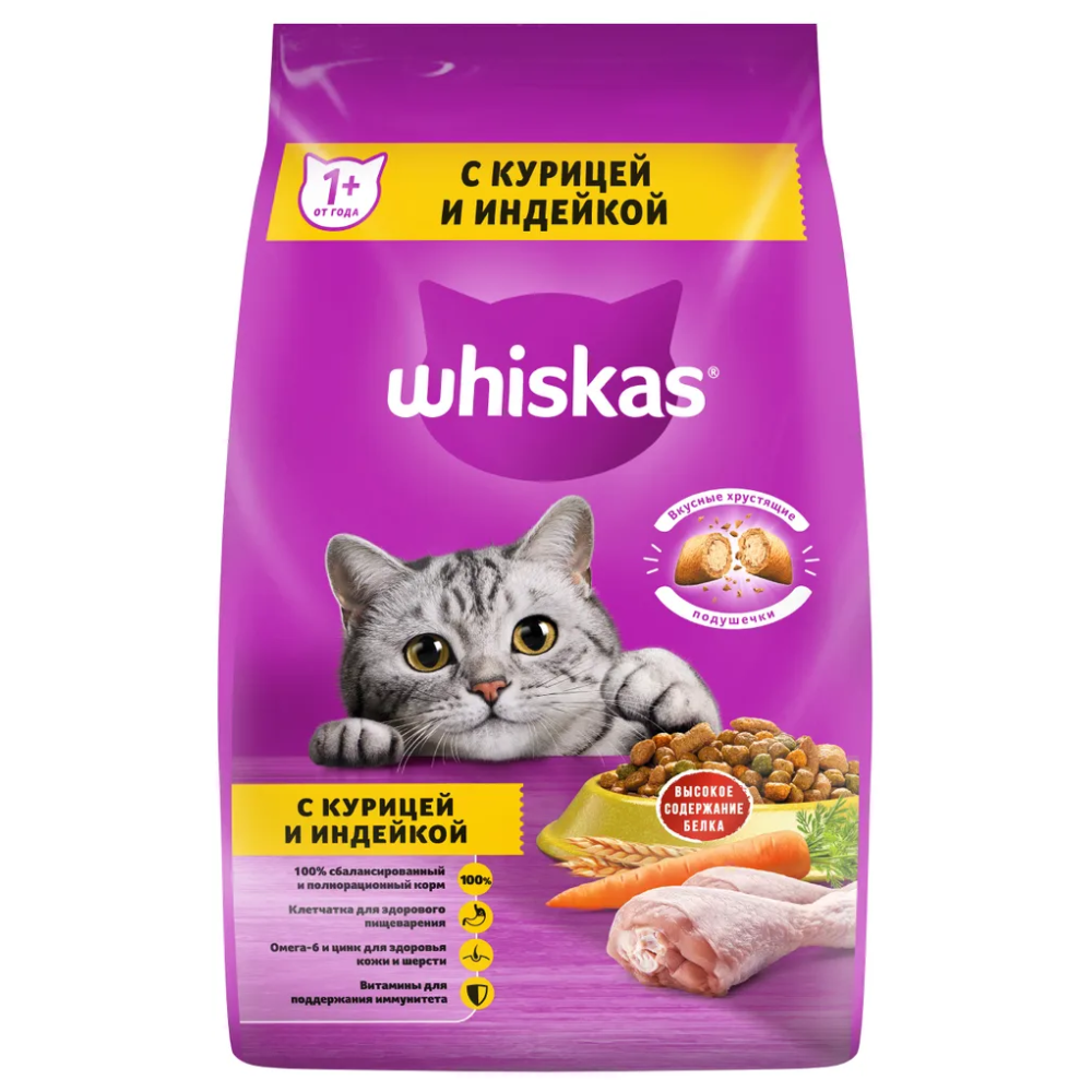 Сухой корм для кошек Whiskas курица и индейка 1.9 кг