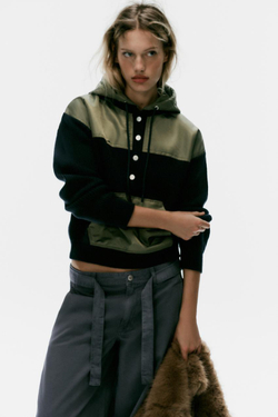 ZARA БРЮКИ КАРГО ОВЕРСАЙЗ С ПОЯСОМ, СЕРО-СИНИЙ