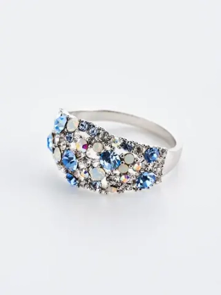Кольцо Россыпь из голубых камней Swarovski