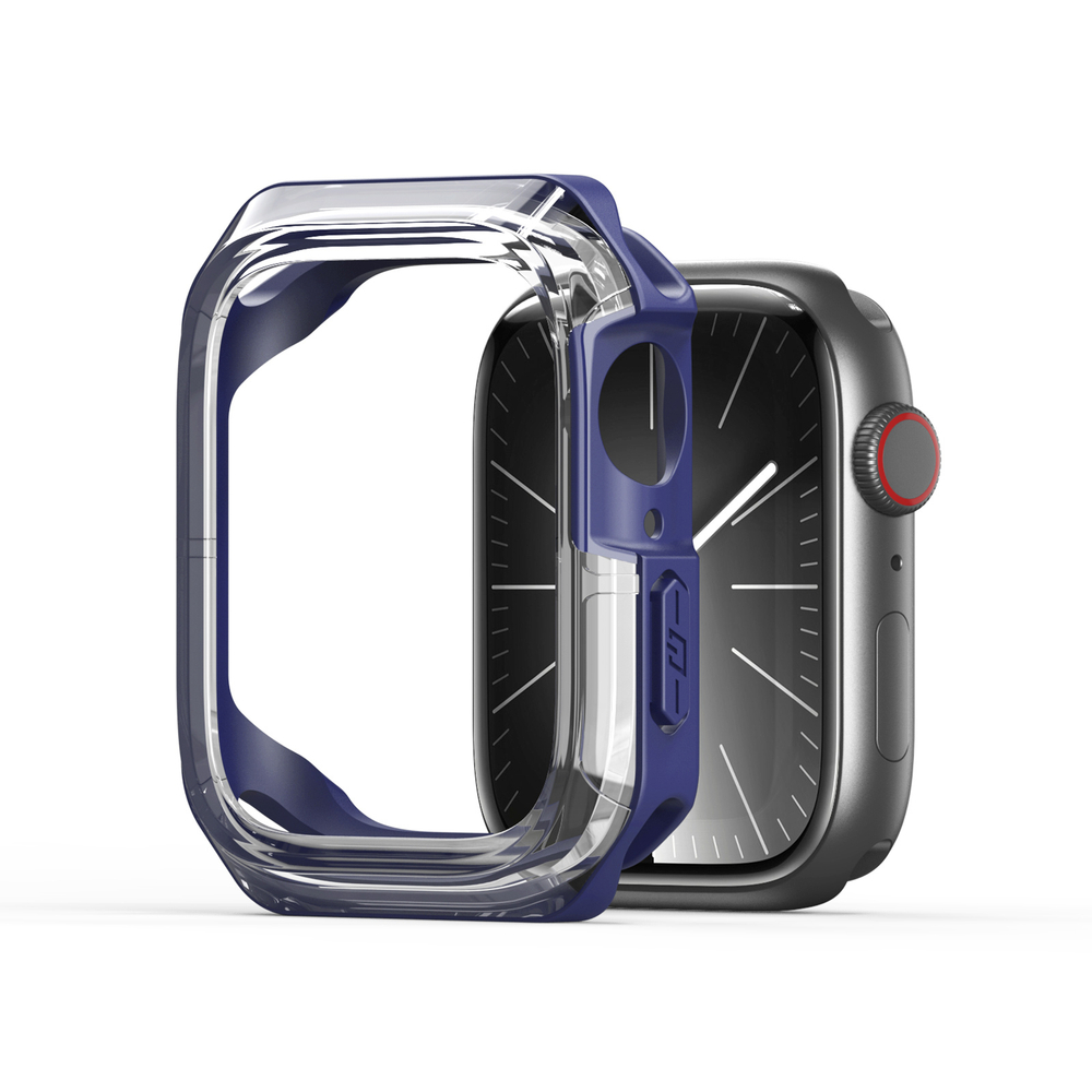 Чехол-бампер прозрачный с синими вставками от Dux Ducis для часов Apple Watch 46 мм на модели 10 серии, серия Tamo Series Case