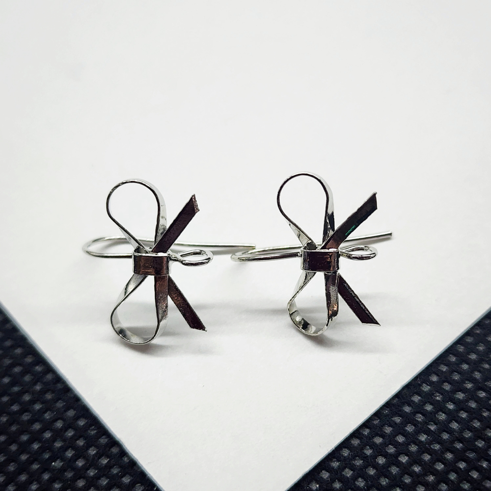 Швензы дужки бантик, родий, крючки бантики 16мм, цена за пару