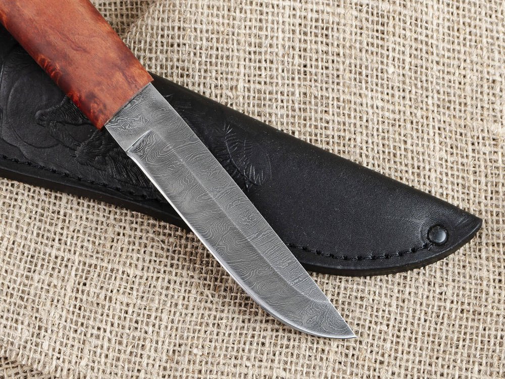 Нож Ханты-Манси, дамасская сталь, рукоять мореная карельская берёза
