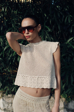 ZARA АЖУРНЫЙ ТРИКОТАЖНЫЙ ТОП, ЭКРЮ