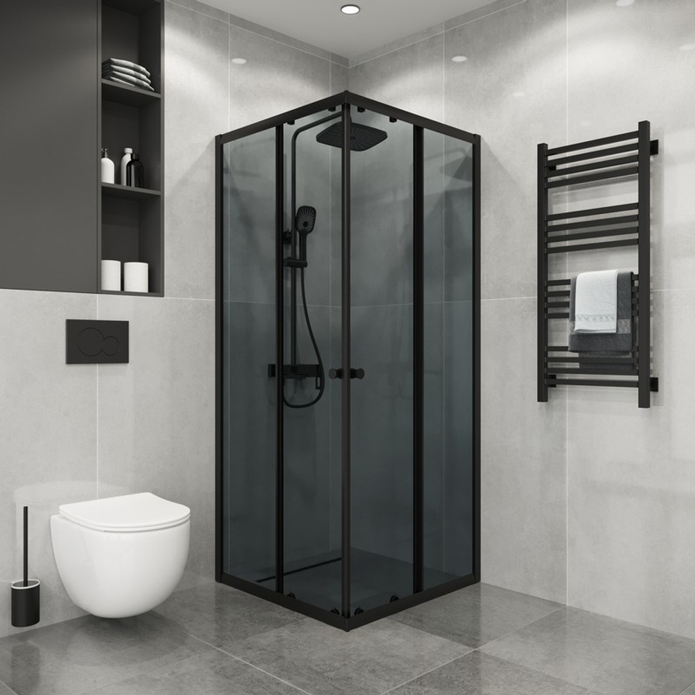 Душевое ограждение Niagara Eco NG-1008-14QT (80х80х190) квадрат,раздвижное,черный,стекло тонированное,1 место