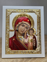 Казанская БМ, икона прямоугольная с рамкой, белое дерево, эмаль 150х190