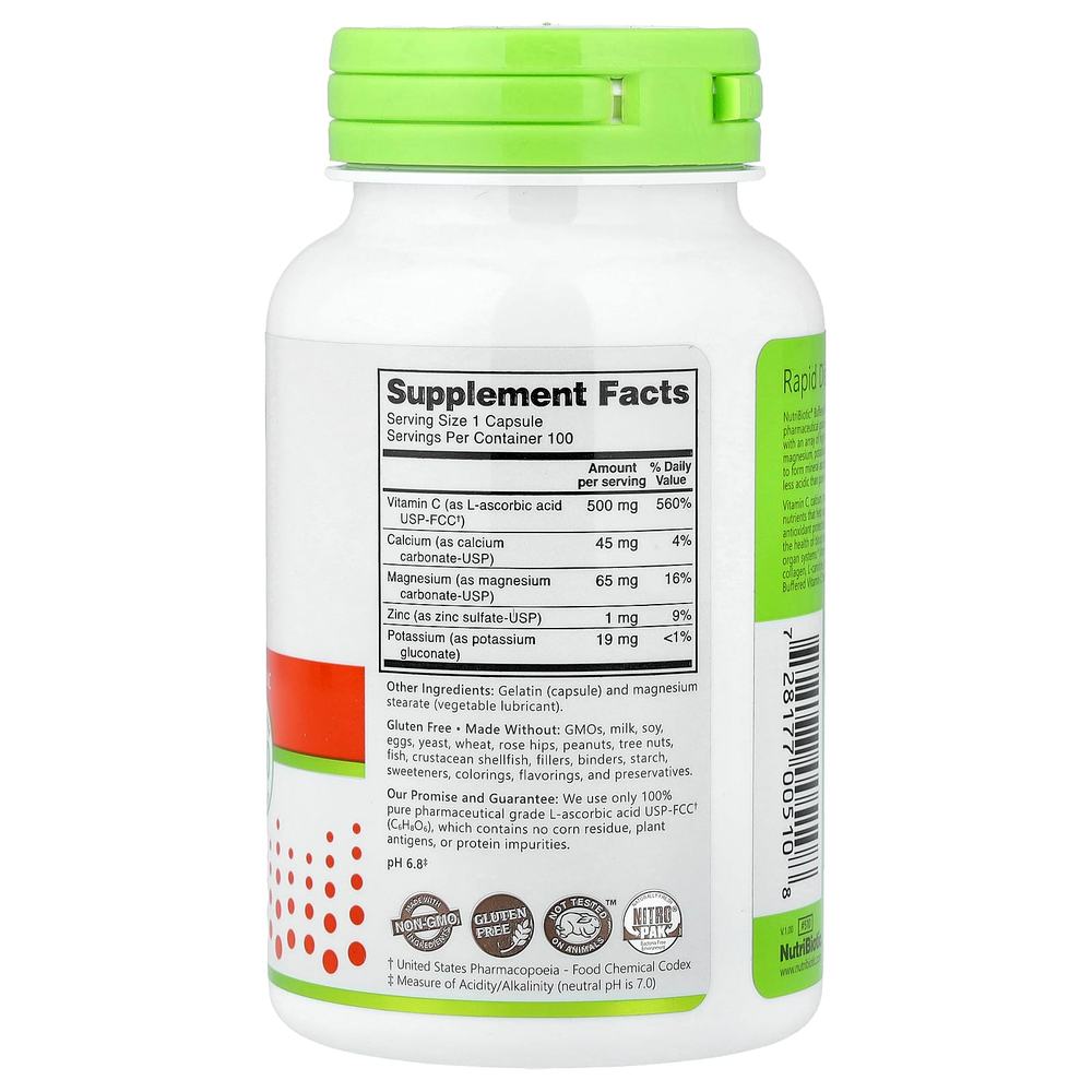 NutriBiotic, Immunity, буферизованный витамин C, 100 капсул без глютена