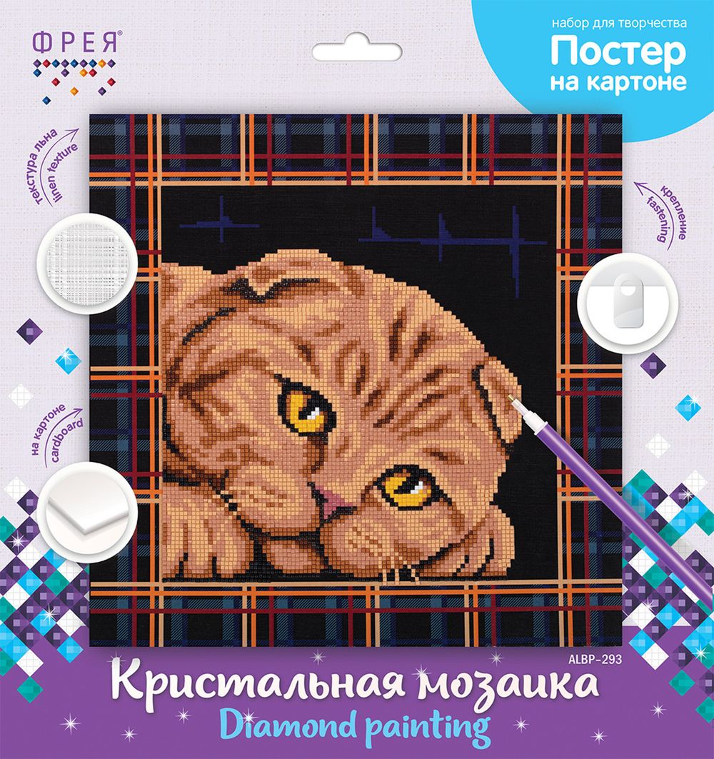 Алмазная (кристальная) мозаика Фрея, постер Шотландская кошка, 30х30 см