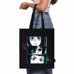 Сумка-шоппер BRAUBERG PREMIUM, канвас, 40х35 см, на кнопке, карман, черный, "Anime face", 271903