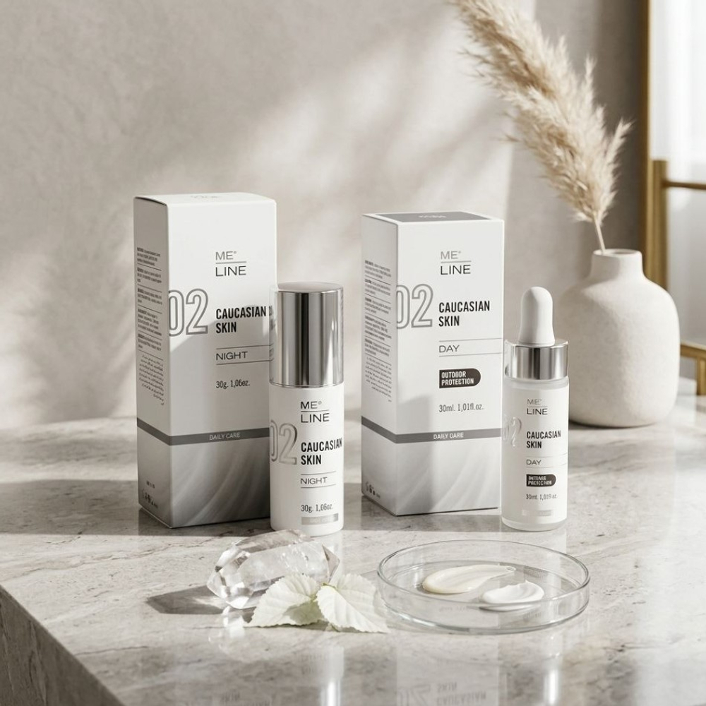 Набор от пигментации | 02 Meline Caucasion Day + 02 Meline Caucasion night cream, 30 мл/30 гр