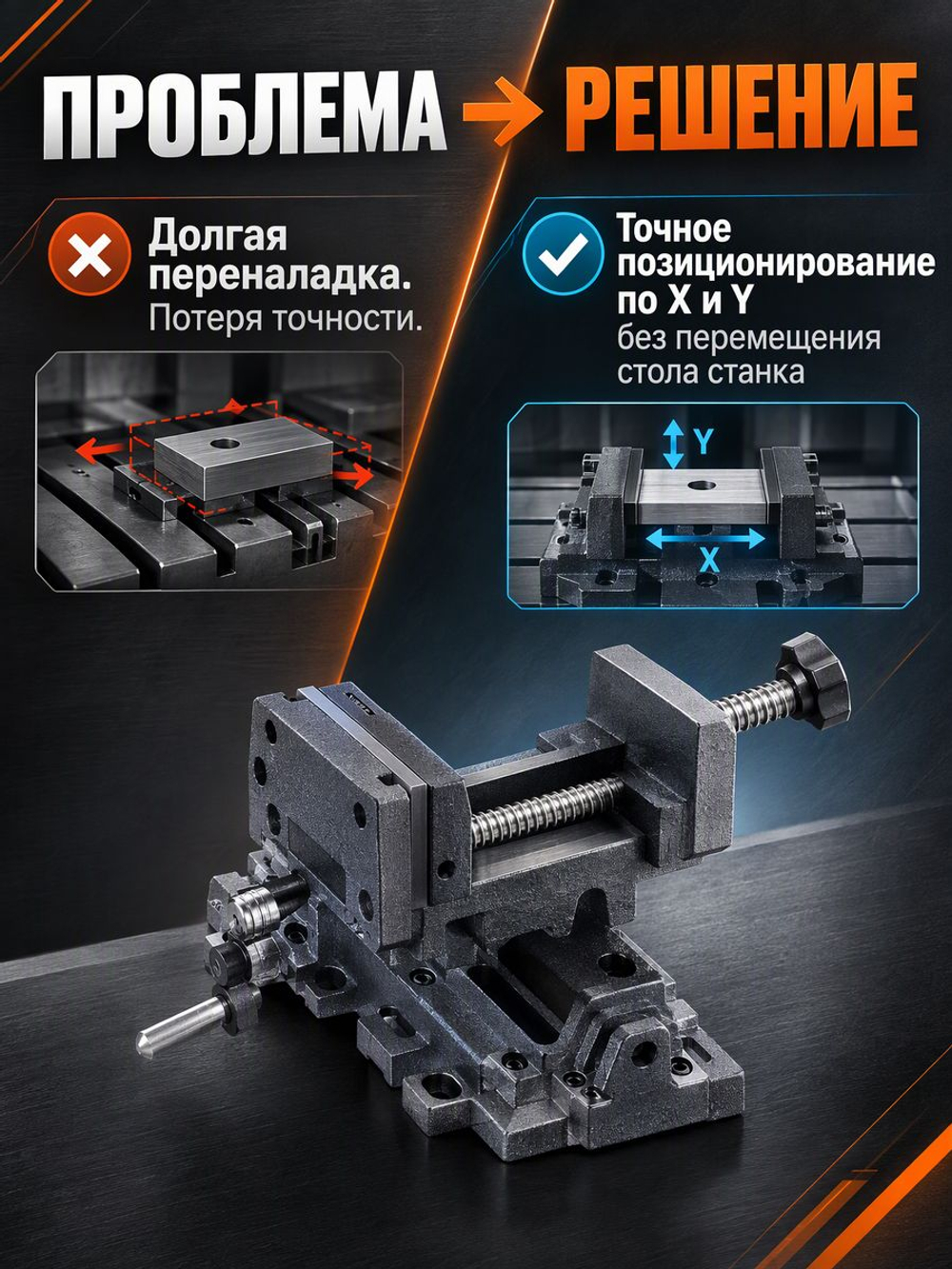 Тиски станочные координатные 125 мм (2 суппорта)