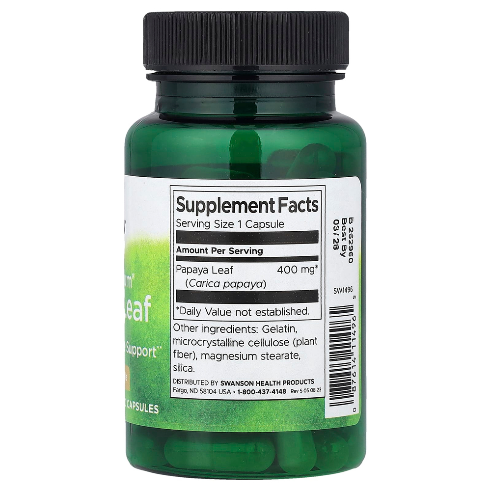 Swanson Vitamins, Full Spectrum®, лист папайи, 400 мг, 60 капсул