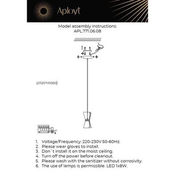 Светильник подвесной 8W 4000K APL.771.06.08 золото Charlayn Aployt