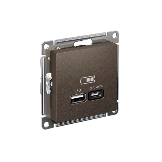 Розетка с USB A+C Systeme Electric AtlasDesign Мокко ATN000629