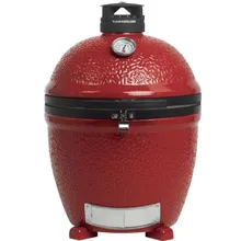 Керамический гриль Kamado Joe Classic II Stand-Alone, 46 см (красный), на столе из дуба