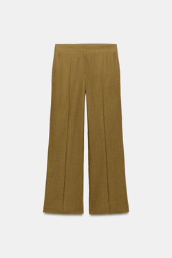 ZARA БРЮКИ ПРЯМОГО КРОЯ ИЗ ЛЬНА, ЦВЕТ ОЛИВКОВОГО МАСЛА