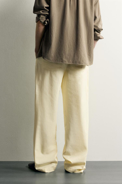 ZARA БРЮКИ RELAXED FIT СО СКЛАДКАМИ И РЕМНЕМ, СВЕТЛО-ЖЕЛТЫЙ