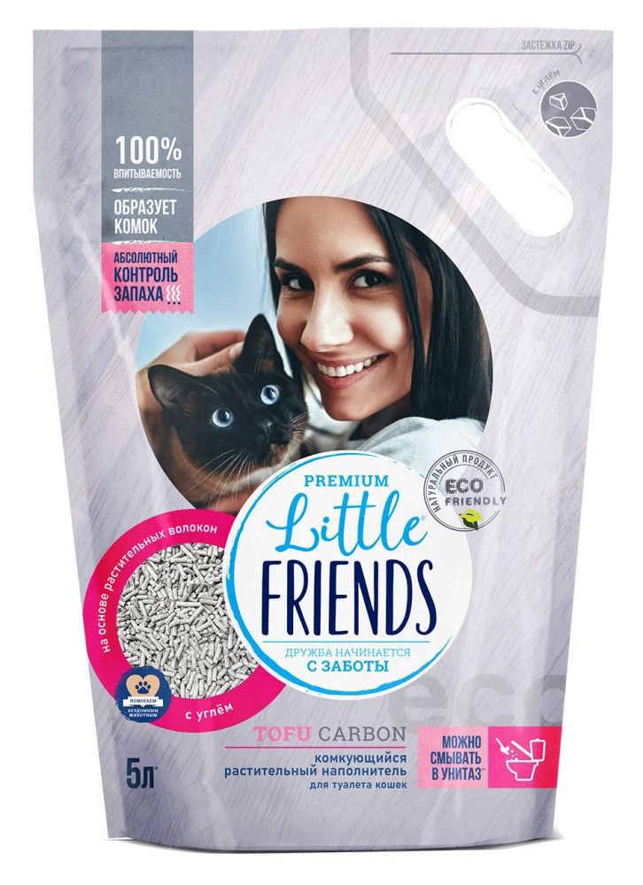 Наполнитель Little Friends Тофу Carbon комкующийся с углем - 5 л