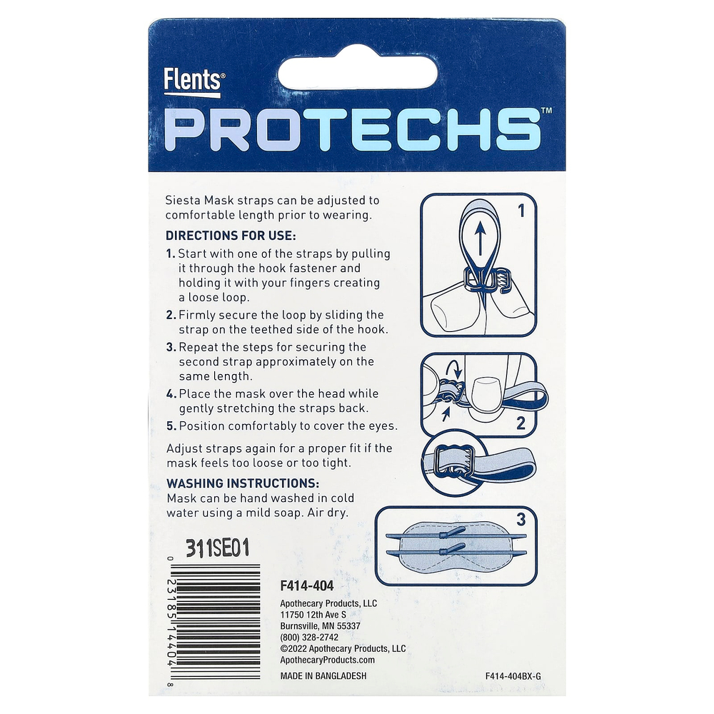 Flents, ProTechs™, Siesta Mask, многоразовая маска для сна, один размер подходит для большинства людей, 1 шт.