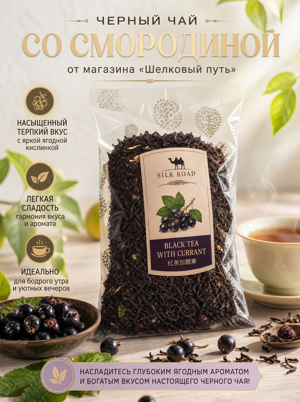 Черный чай Свежая Смородина 100 гр.