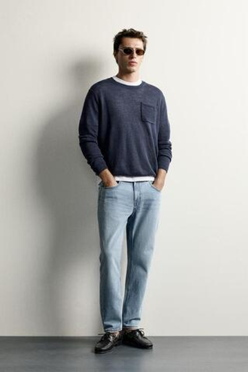 ZARA УКОРОЧЕННЫЕ ДЖИНСЫ SLIM FIT, ГОЛУБОЙ