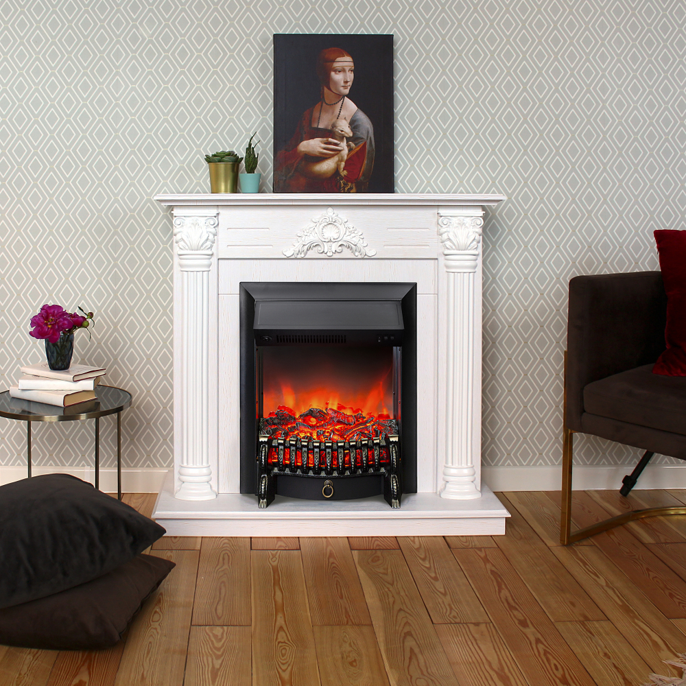 Каминокомплект Real Flame Stefania WT-F614 с очагом Fobos Lux Black (без пульта)