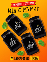 Мёд натуральный с мумие набор (4 банки по 1700 г), 6800 г