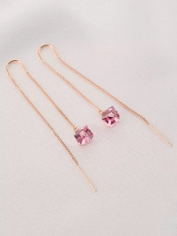 Серьги-протяжки Миражи с розовыми кубиками Swarovski