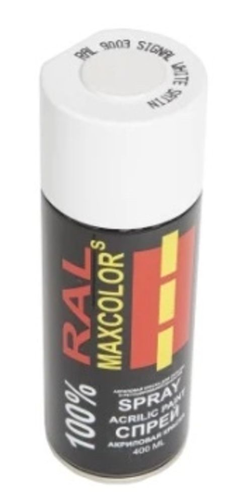 Краска Maxicolors акриловая RAL 9003 signal white satin 400 мл