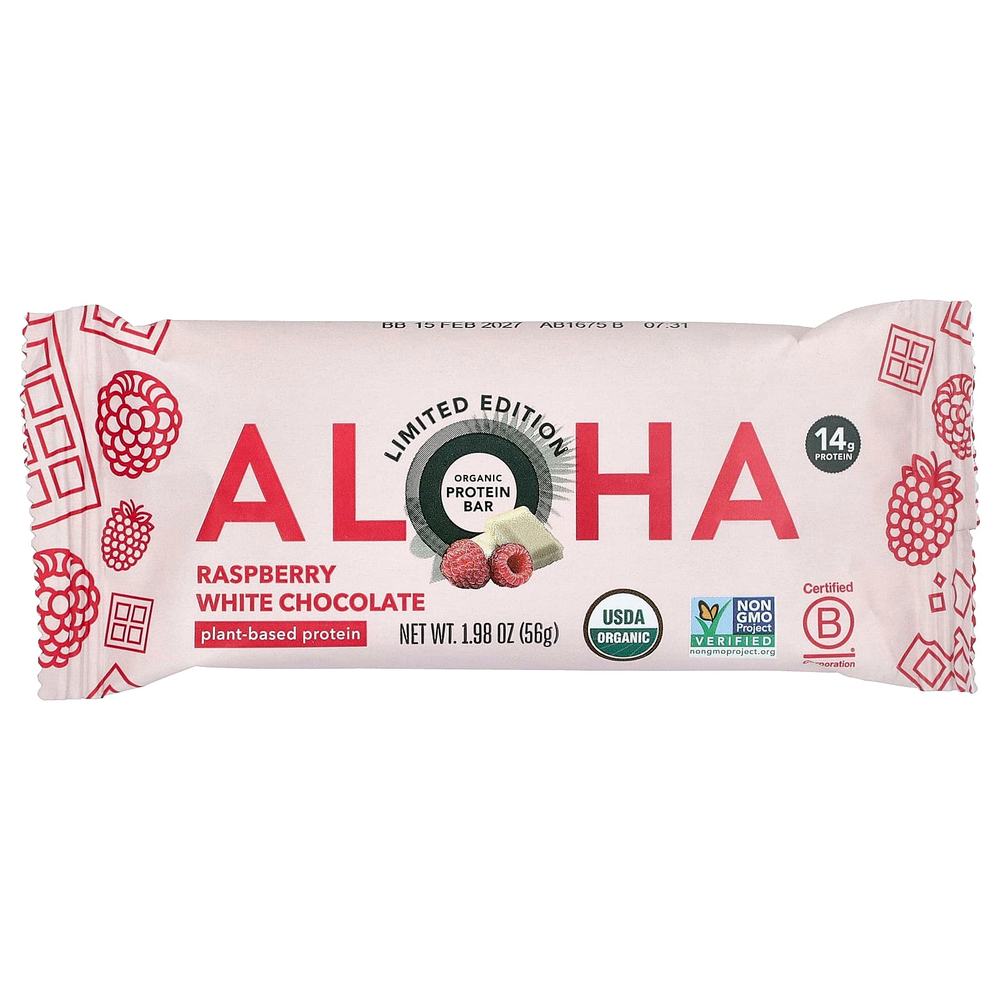 Aloha, Organic Protein Bars, Raspberry White Chocolate, 12 Bars, 1.98 oz (56 g) Each