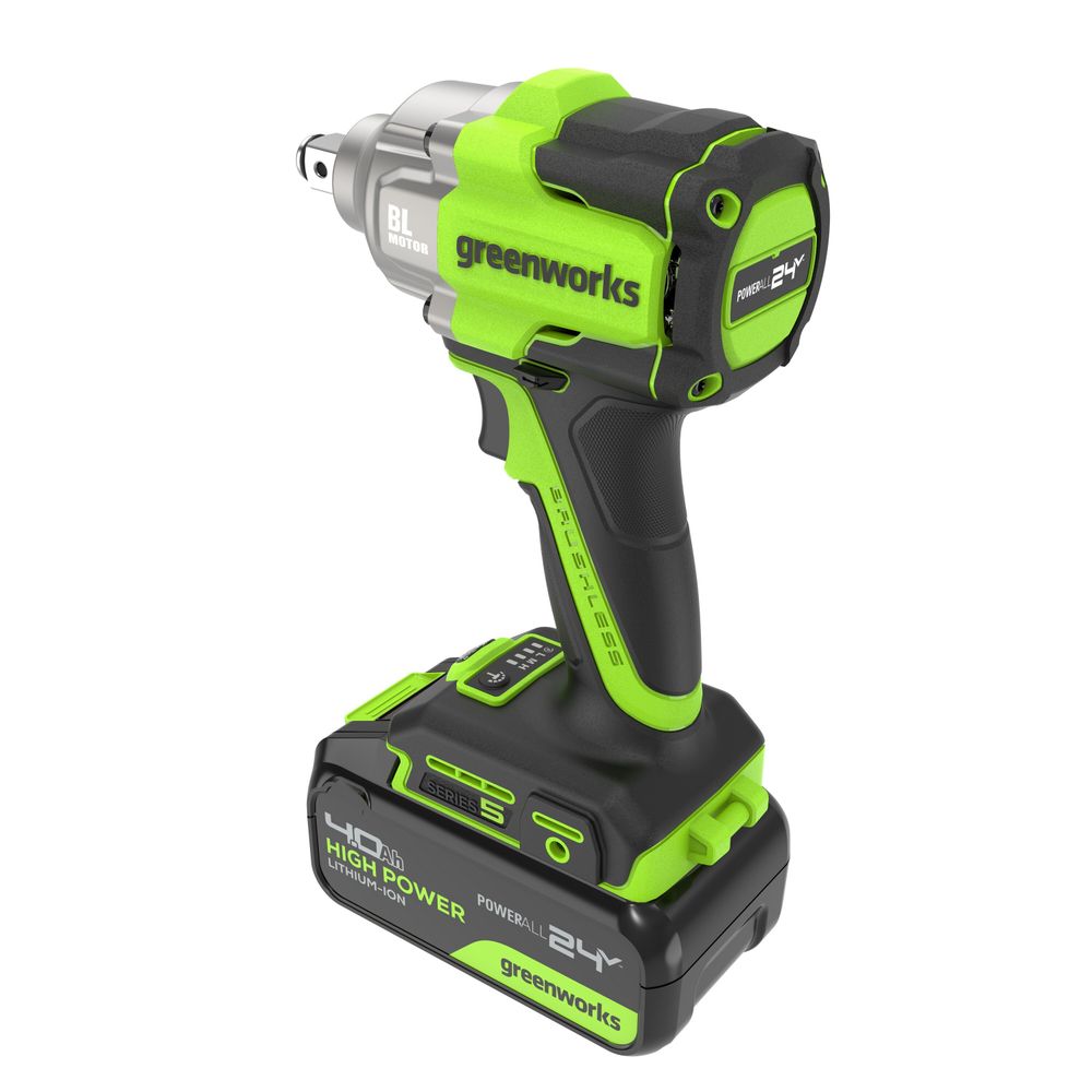 Гайковерт ударный акк. Greenworks IW5500, 24V, б/щет, 1/2'', 500Нм, 3 режима, 1х4Ач,ЗУ,кор (3805007CUB)