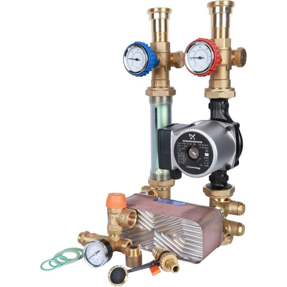 STOUT Насосная группа с теплообменником 34 пластины,с насосом Grundfos UPSO 25-65