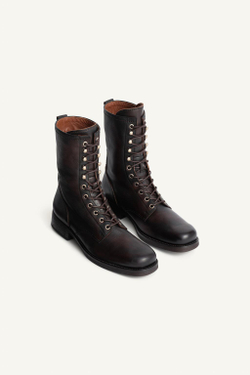 ZARA КОЖАНЫЕ БОТИНКИ НА ШНУРОВКЕ, КОРИЧНЕВЫЙ