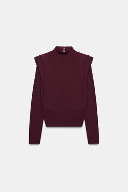 ZARA ТРИКОТАЖНЫЙ СВИТЕР С ПОДПЛЕЧНИКАМИ, БУРГУНДИ