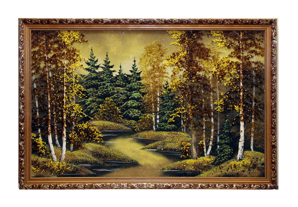 Картина  " Янтарный вечер" рисованная камнем 86-56-2.5см вес 1.7 кг