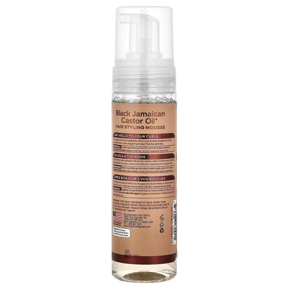 Okay Pure Naturals, Black Jamaican Castor Oil®, мусс для укладки волос, дополнительная фиксация, для вьющихся и волнистых волос, 221 мл (7,5 унции)