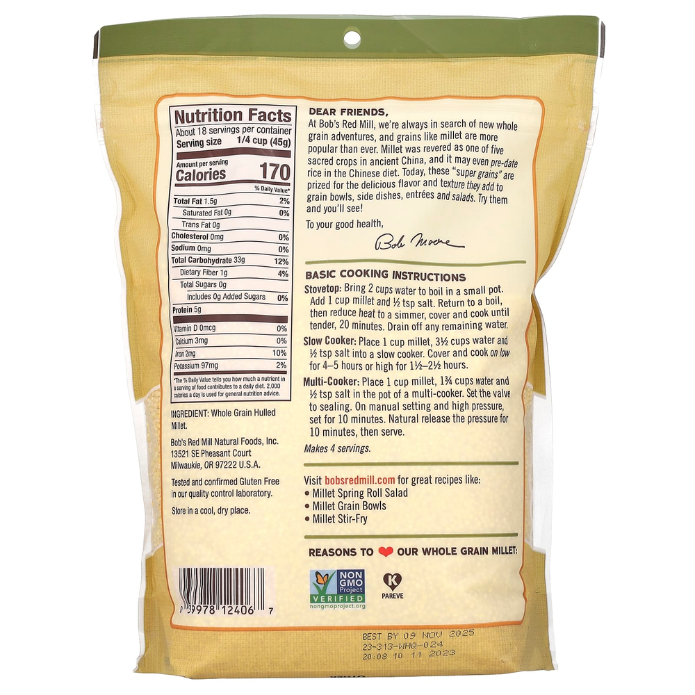 Bob's Red Mill, просо, цельнозерновой продукт, без глютена, 794 г (28 унций)