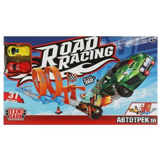 Игрушка пластик автотрек 2 машинки, 2 петли, кор. Технопарк