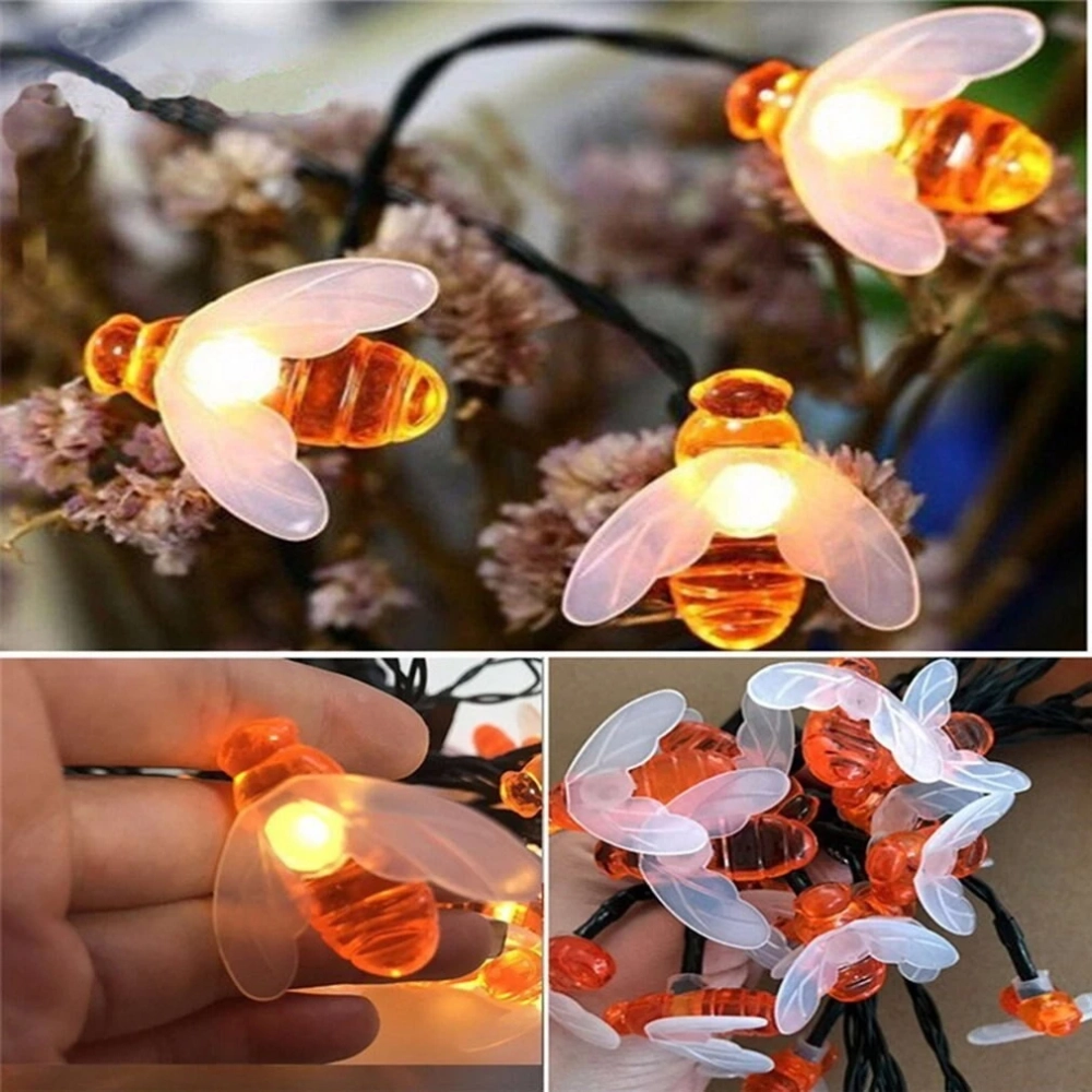 Гирлянда для улицы «Пчёлка» 5 м, 20 ламп LED чёрный провод, 8 реж, IP-55, Теплый белый (солнечная батарея).