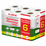 Полотенца бумажные 2-х слойные, спайка 6 рулонов (6×14,7 м), LAIMA LUXE, 100% целлюлоза.