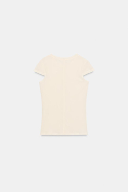 ZARA МИНИМАЛИСТИЧНАЯ ФУТБОЛКА С КОРОТКИМИ РУКАВАМИ, ВАНИЛЬНЫЙ