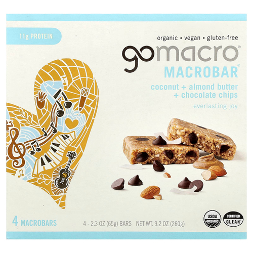 GoMacro, MacroBar®, Everancing Joy, кокосовое масло, миндальная паста и шоколадная крошка, 4 батончика по 65 г (2,3 унции)