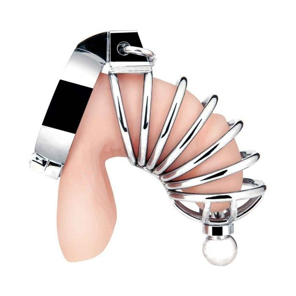 Серебристая клетка для члена Urethral Play Cage (Цвет: серебристый)